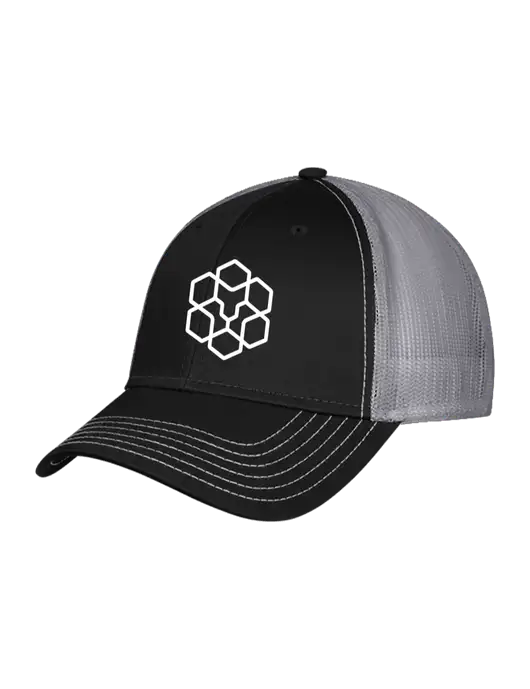 Black/Medium Dark Grey Mesh Trucker Cap Snap Back w/Icon Logo