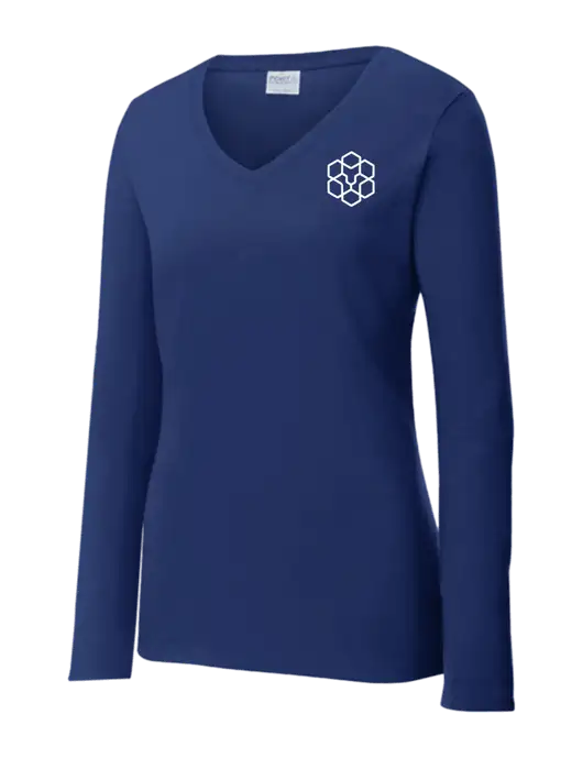 Womens  V-Neck Ring Spun Navy 4.5 oz Long Sleeve T-Shirt w/Icon Logo