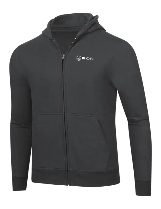 Charcoal 8.5 oz Ring Spun Zip Hooded Sweatshirt w/ROR Logo