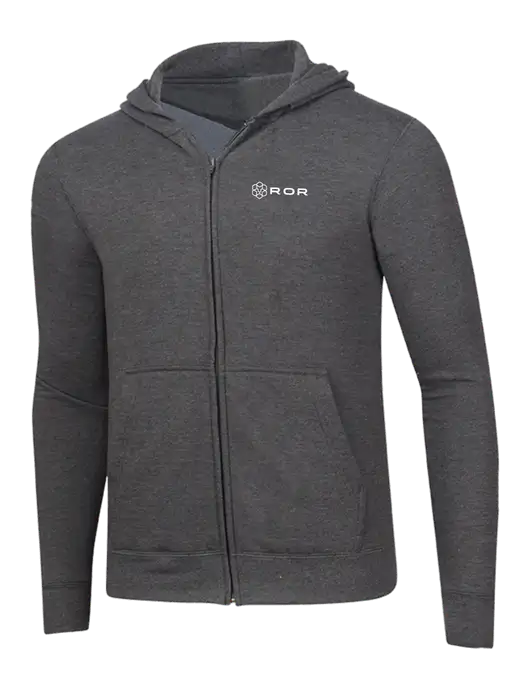 Dark Heather Grey 8.5 oz Ring Spun Zip Hooded Sweatshirt w/ROR Logo