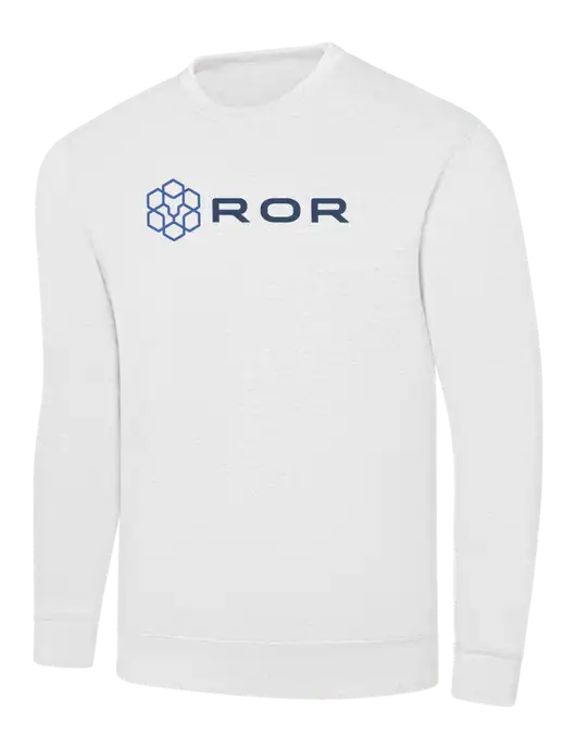 White 7.8 oz Ring Spun Crew Sweatshirt w/ROR Logo