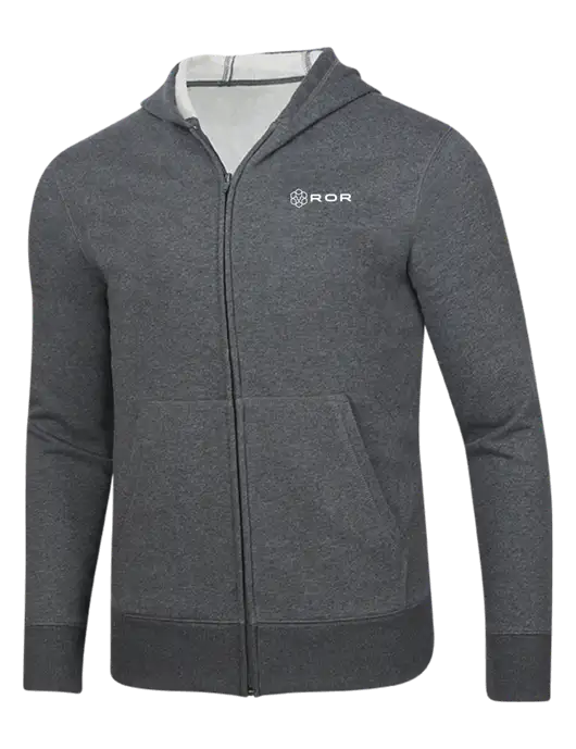Full-Zip Dark Grey Heather Heavyweight Hooded Sweatshirt w/ROR Logo
