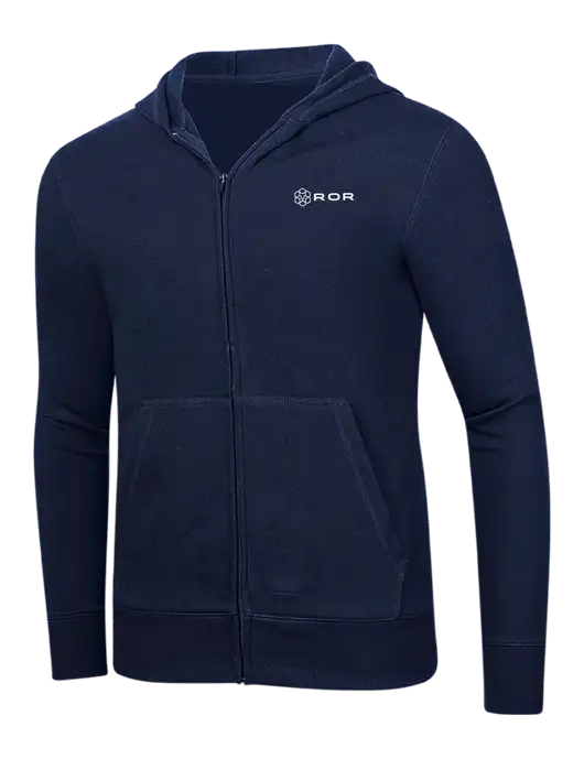 Full-Zip Navy Heavyweight Hooded Sweatshirt w/ROR Logo