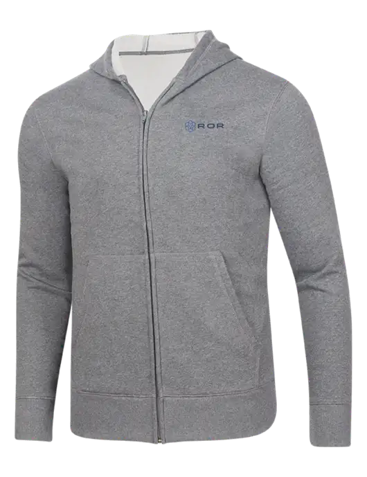 Full-Zip Medium Grey Heather Heavyweight Hooded Sweatshirt w/ROR Logo