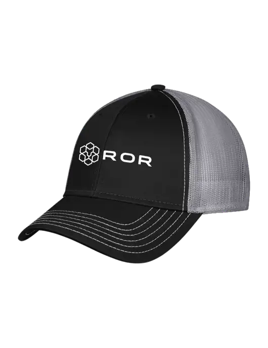 Black/Medium Dark Grey Mesh Trucker Cap Snap Back w/ROR Logo