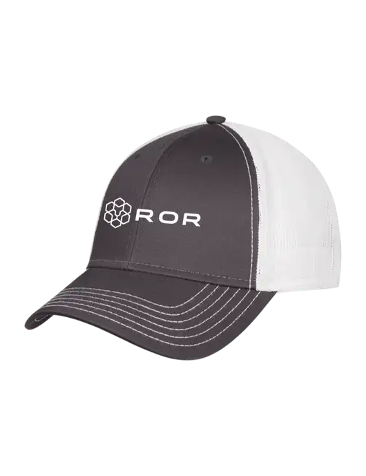 Dark Grey/White Mesh Trucker Cap Snap Back w/ROR Logo
