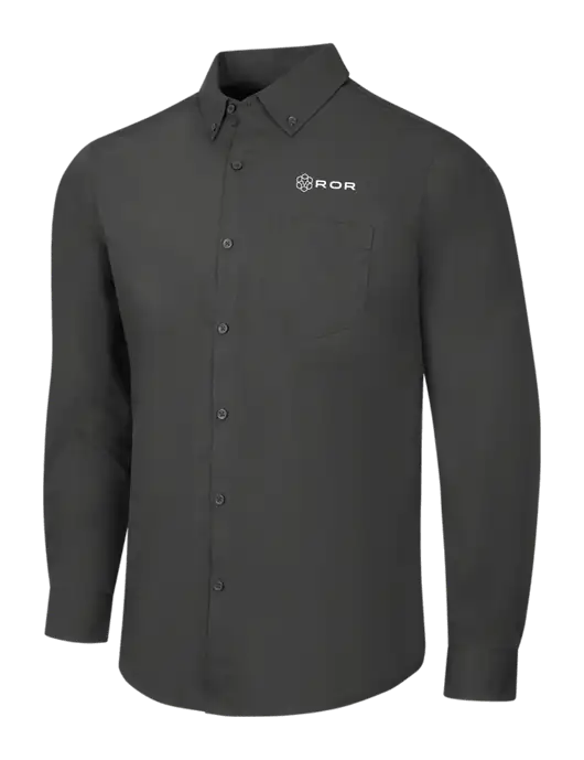 Dark Grey Long Sleeve Carefree Poplin Shirt w/ROR Logo