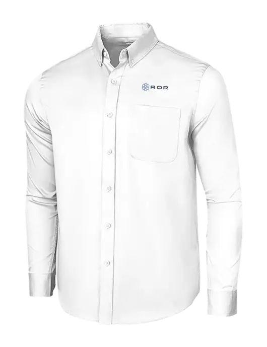 Long Sleeve White Superpro React Twill Shirt w/ROR Logo
