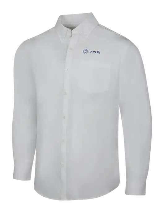 White Long Sleeve Carefree Poplin Shirt w/ROR Logo