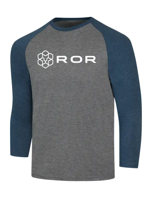 Simply Soft 3/4 Sleeve Navy Frost/Grey Frost Ring Spun Cotton T-Shirt w/ROR Logo