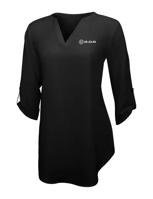 Womens Black 3/4 Sleeve Tunic Blouse w/ROR Logo