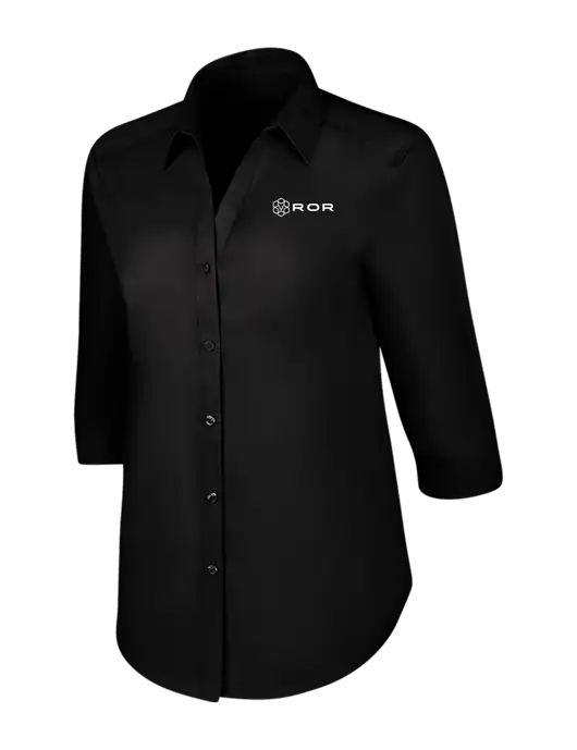 Womens Black 3/4 Sleeve Carefree Poplin Shirt w/ROR Logo