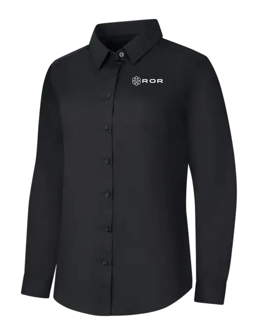 Womens Black Long Sleeve Carefree Poplin Shirt w/ROR Logo