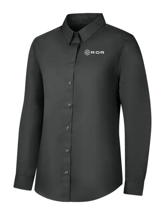 Womens Dark Grey Long Sleeve Carefree Poplin Shirt w/ROR Logo