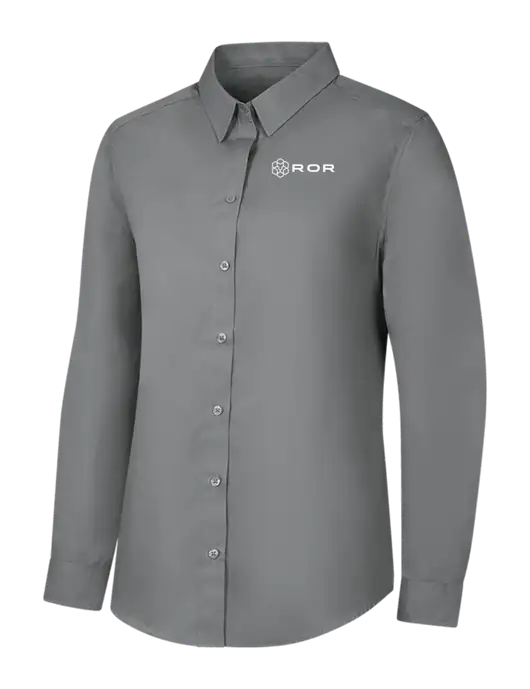 Womens Medium Grey Long Sleeve Carefree Poplin Shirt w/ROR Logo