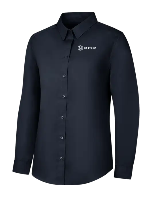 Womens River Blue Navy Long Sleeve Carefree Poplin Shirt w/ROR Logo