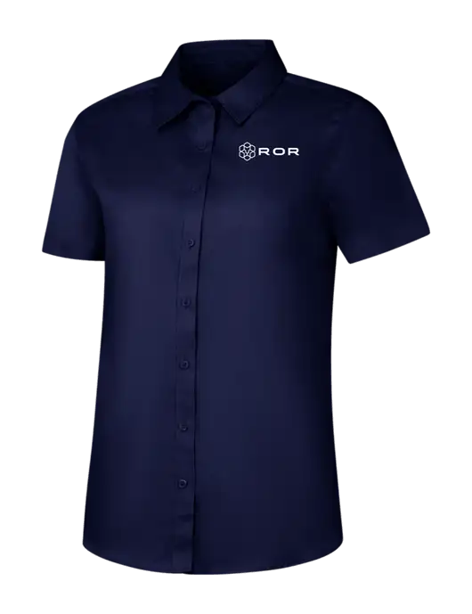 Womens Navy Short Sleeve Superpro React Twill Shirt w/ROR Logo