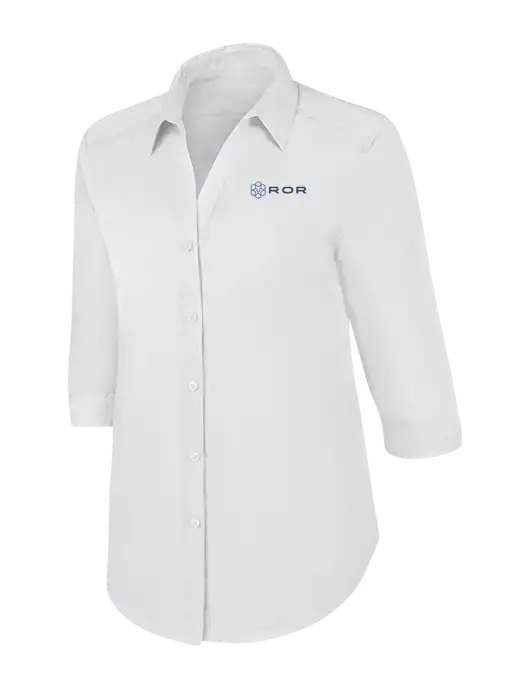 Womens White 3/4 Sleeve Carefree Poplin Shirt w/ROR Logo