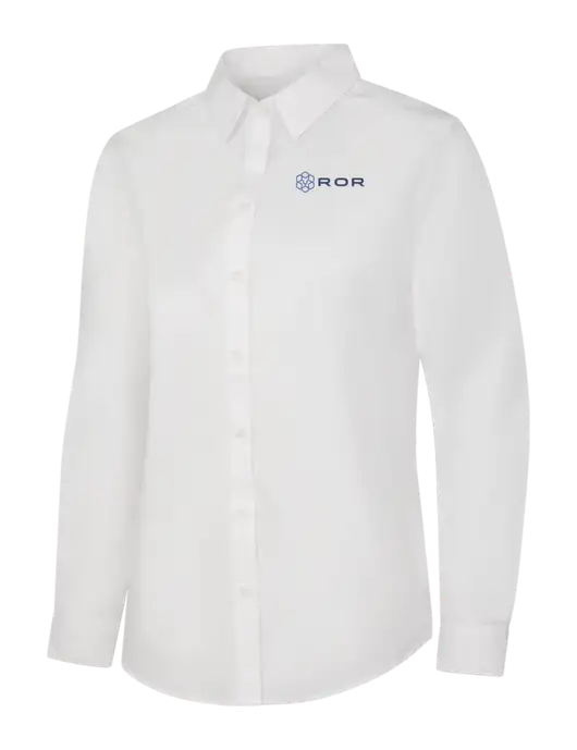 Womens White Long Sleeve Carefree Poplin Shirt w/ROR Logo