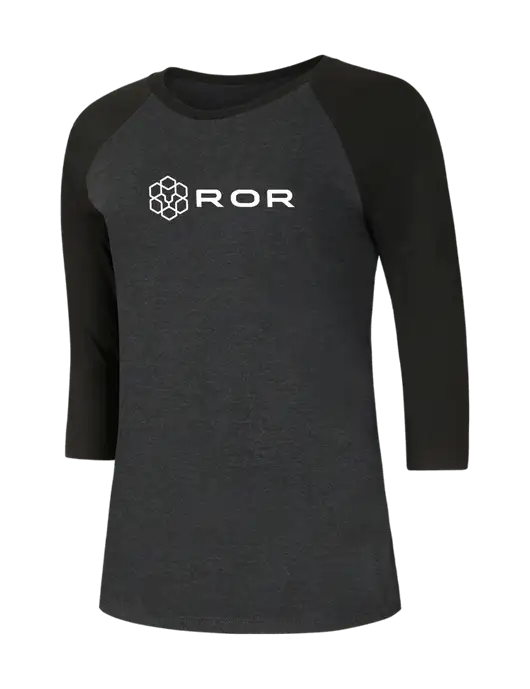 Womens Simply Soft 3/4 Sleeve Black/Black Frost Ring Spun Cotton T-Shirt w/ROR Logo