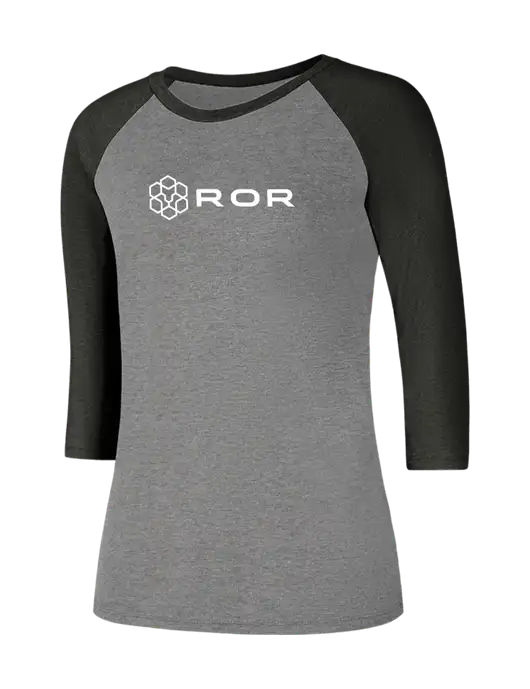 Womens Simply Soft 3/4 Sleeve Black Frost/Grey Frost Ring Spun Cotton T-Shirt w/ROR Logo