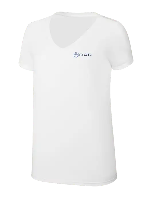 Womens Simply Soft V-Neck White 4.5oz  Poly/Combed Ring Spun Cotton T-Shirt w/ROR Logo