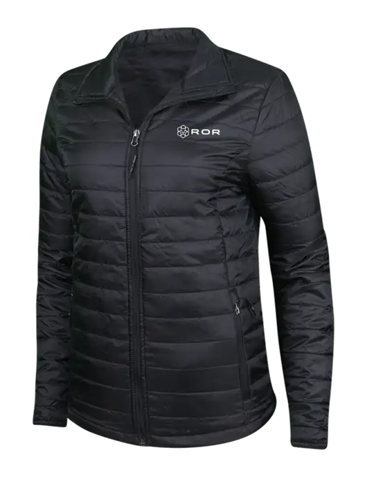 Womens Black Puffy Packable Jacket w/ROR Logo