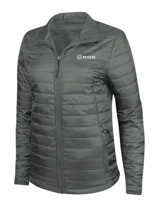 Dark Grey Womens Puffy Packable Jacket w/ROR Logo