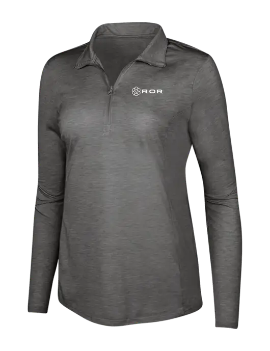 Dark Grey Heather Womens Posicharge Tri-Blend Wicking 1/4 Zip Pullover w/ROR Logo