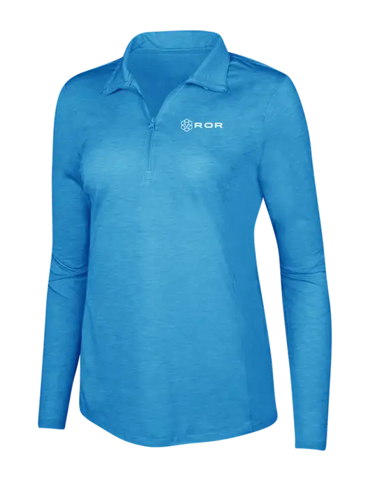 Light Blue Heather Womens Posicharge Tri-Blend Wicking 1/4 Zip Pullover w/ROR Logo