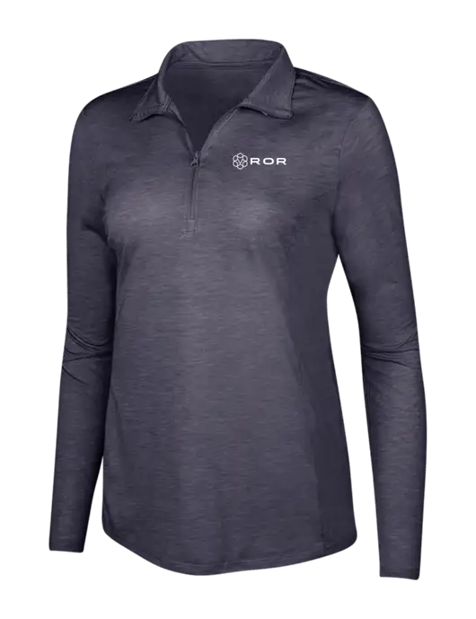 True Navy Heather Womens Posicharge Tri-Blend Wicking 1/4 Zip Pullover w/ROR Logo