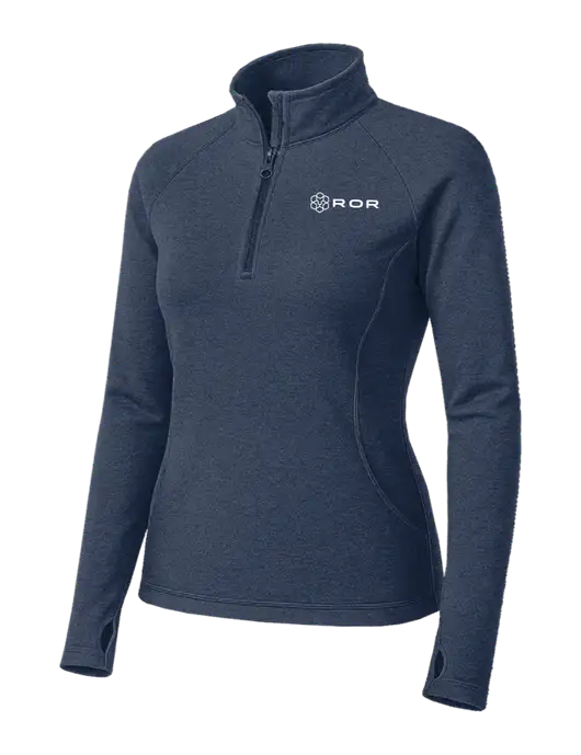 Navy Heather Womens Sport Wick Stretch 1/4 Zip Pullover w/ROR Logo