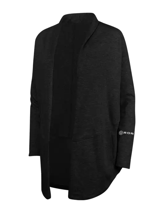 Deep Black/Charcoal Heather Womens Interlock Cardigan w/ROR Logo