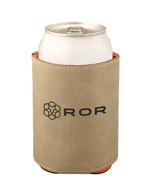 Tan Leatherette Beverage Holder w/ROR Logo Engraved