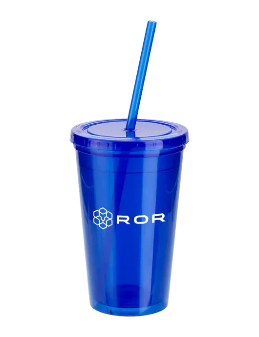Sorrento Blue 16 oz Tumbler with Lid & Straw w/ROR Logo