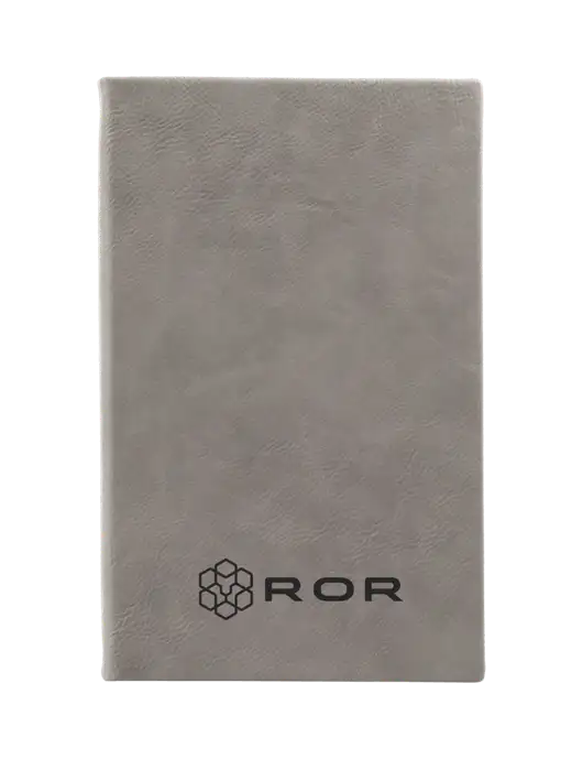 Grey Leatherette 5.25 x 8.25 Journal w/ROR Logo Engraved