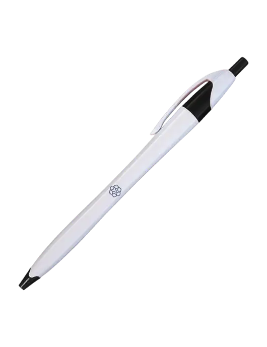 Novella White/Black Classic Pen - Blue Ink w/Icon Logo