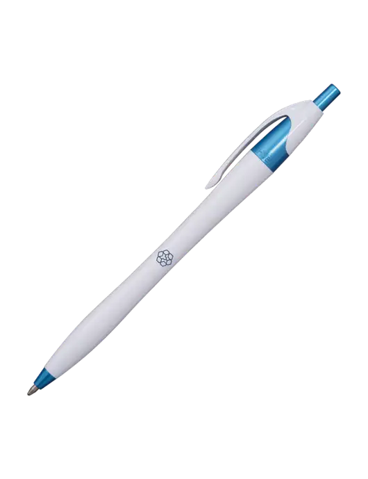Novella White/Blue Shimmer Pen - Blue Ink w/Icon Logo