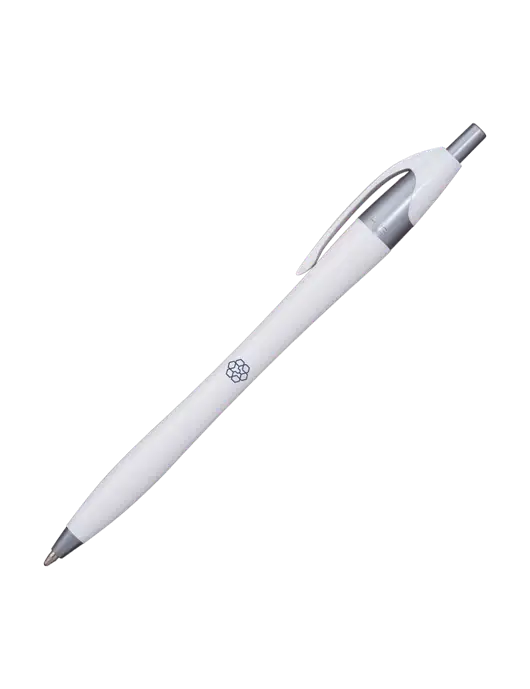 Novella White/Silver Shimmer Pen - Blue Ink w/Icon Logo