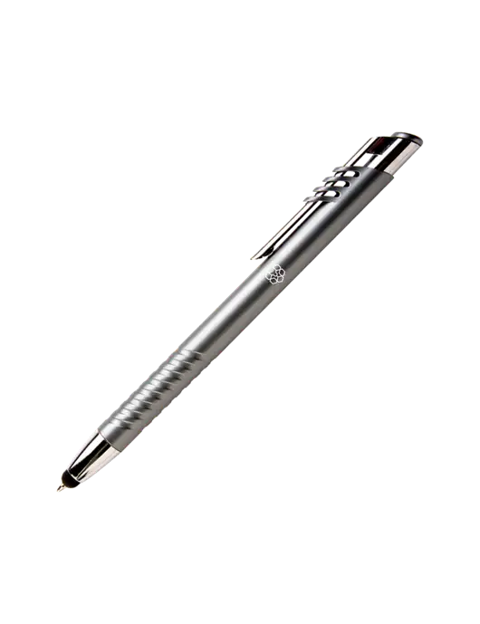 Schirhart Grey Stylus Pen - Blue Ink w/Icon Logo