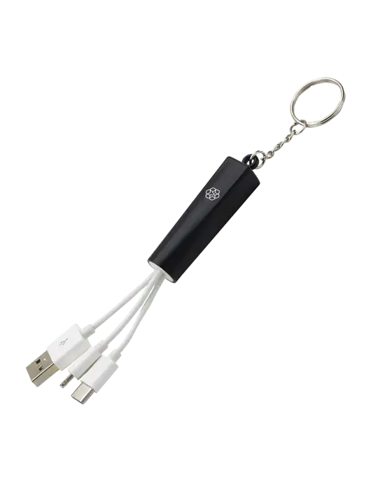 Black Light-Up Charging Cable with Key Ring w/Icon Logo