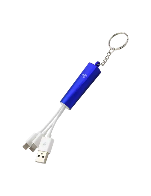 Blue Light-Up Charging Cable with Key Ring w/Icon Logo