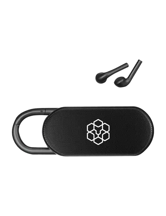 Clip Buddies Black Speaker & Ear Buds w/Icon Logo