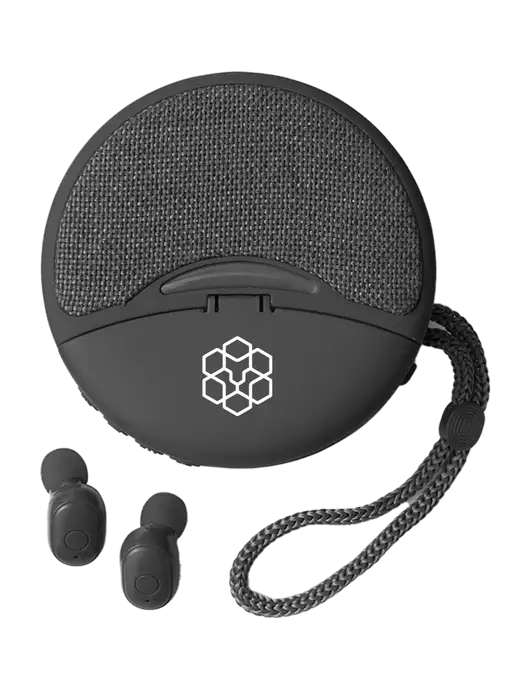 Duo Black Wireless Earbuds & Speaker w/Icon Logo