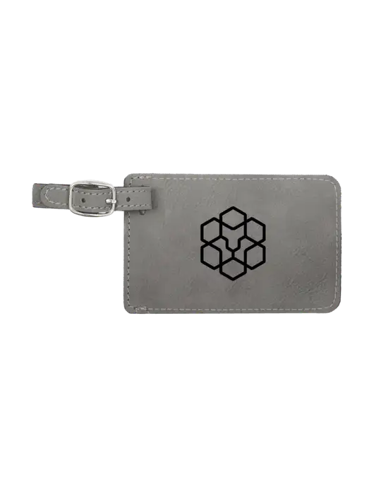 Grey Leatherette Luggage Tag w/Icon Logo