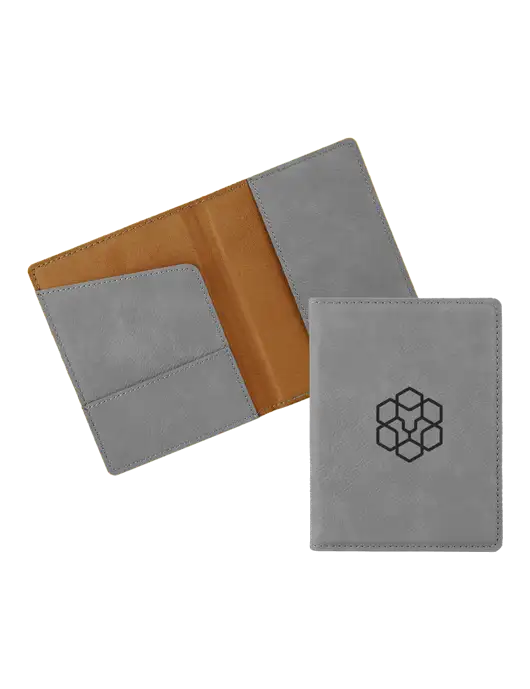 Grey Leatherette Passport Holder w/Icon Logo