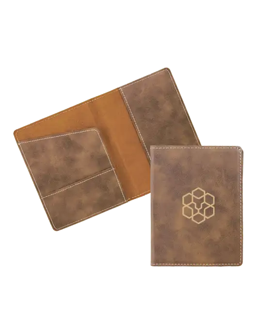 Rustic Leatherette Passport Holder w/Icon Logo