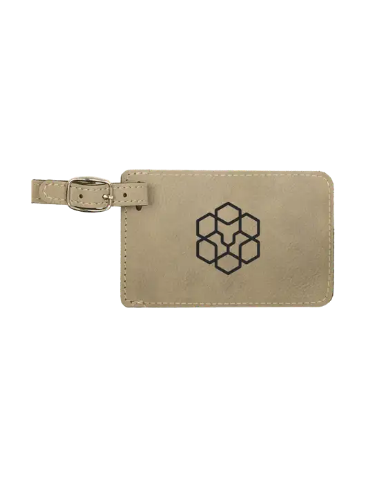Tan Leatherette Luggage Tag w/Icon Logo