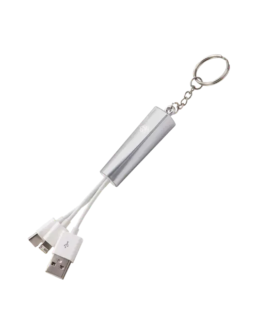 Silver Light-Up Charging Cable with Key Ring w/Icon Logo