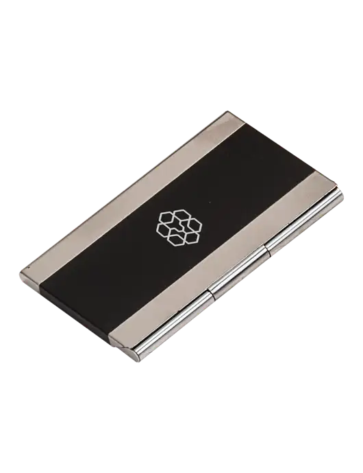 Black 3.75 x 2.5 Business Card Holder w/Icon Logo